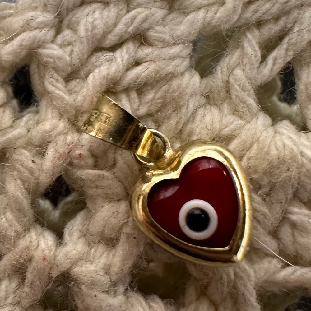 Evil Eye heart  14k real Solid Gold Pendant